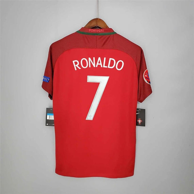 Portugal 2016 Final Cristiano Ronaldo 7 Home Retro Football T-Shirt